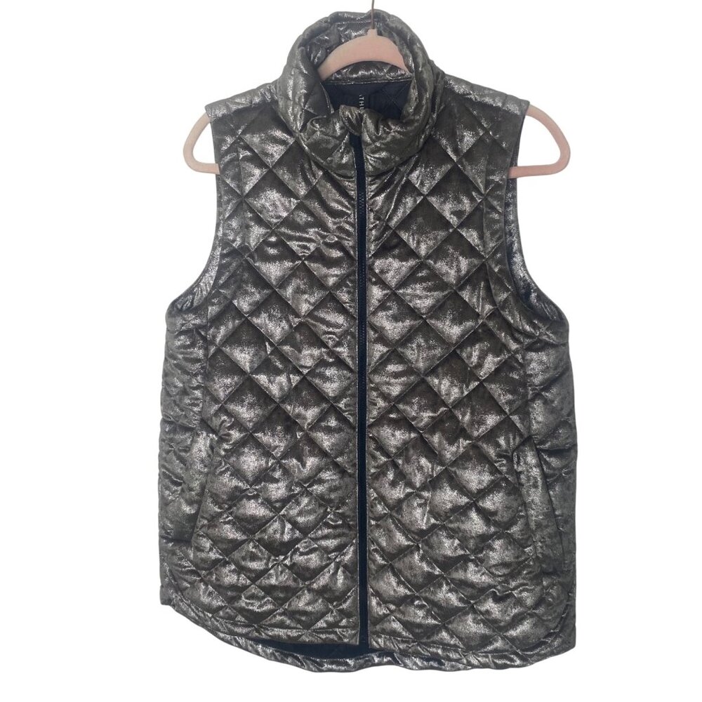 Athleta Quilted Puffer Vest Womens M Brown Metallic Layering‎